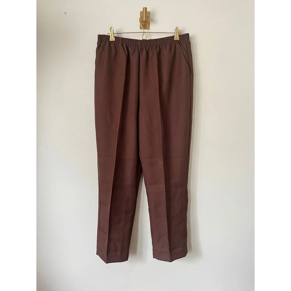 Blair Chocolate Brown Elastic Waist Trousers Pants 16 PT Petite Dark Academia